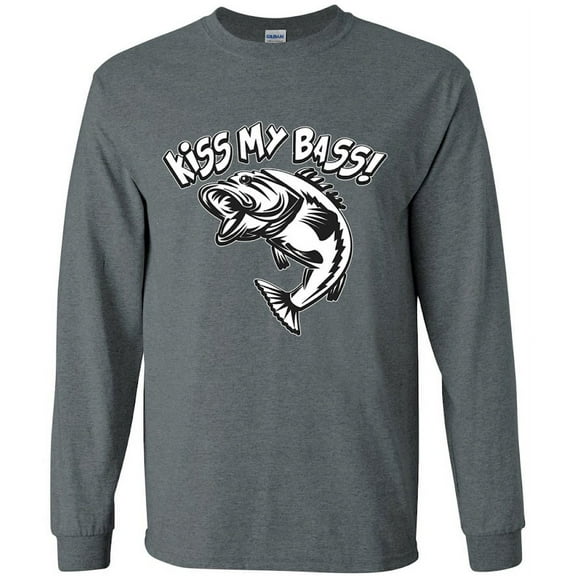 Kiss My Bass Funny Fishing T-shirt Long Sleeve Mens