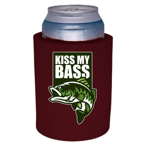 Kiss My Bass Thick Foam Old School Can Coolie (Burgundy)