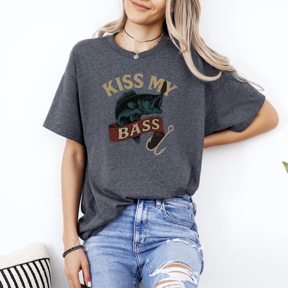 Kiss My Bass Vintage Fishing Design Bold Retro Humor For Anglers T-Shirt, for men & women, up to size 5XL