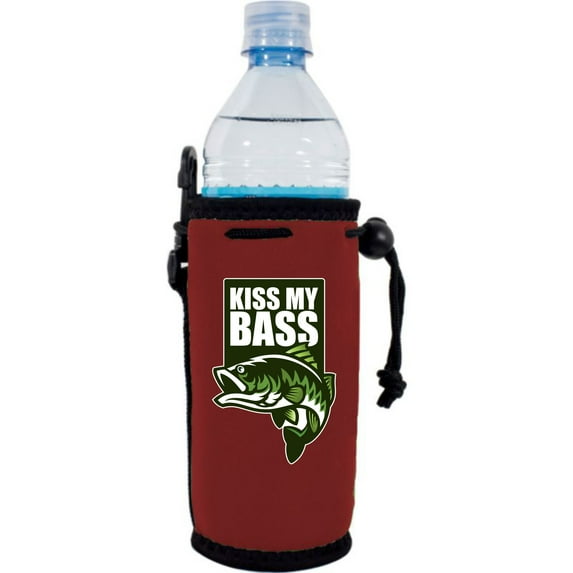 Kiss My Bass Water Bottle Coolie (Burgundy)