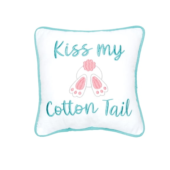 Easter "Kiss My Cotton Tail" Bunny Rabbit Cotton Blend Mini Accent Pillow 10" x 10"