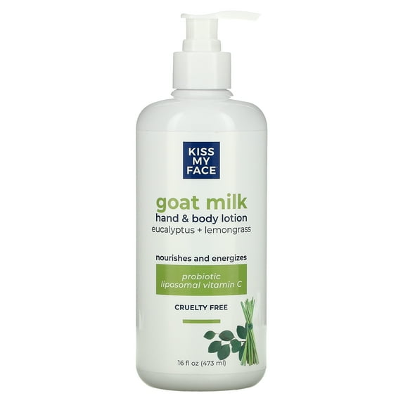 Kiss My Face Goat Milk Hand & Body Lotion, Eucalyptus + Lemongrass, 16 fl oz (473 ml)