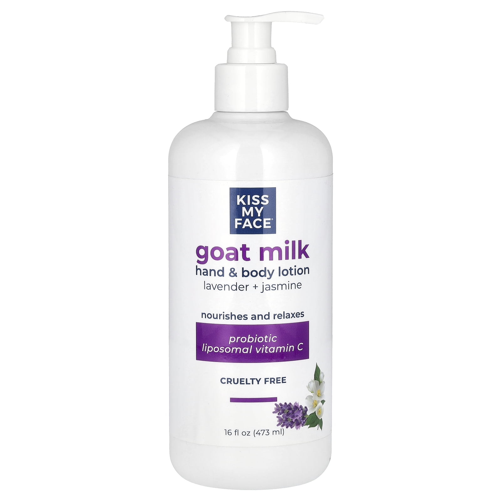 Kiss My Face Goat Milk Hand & Body Lotion, Lavender + Jasmine, 16 fl oz (473 ml)