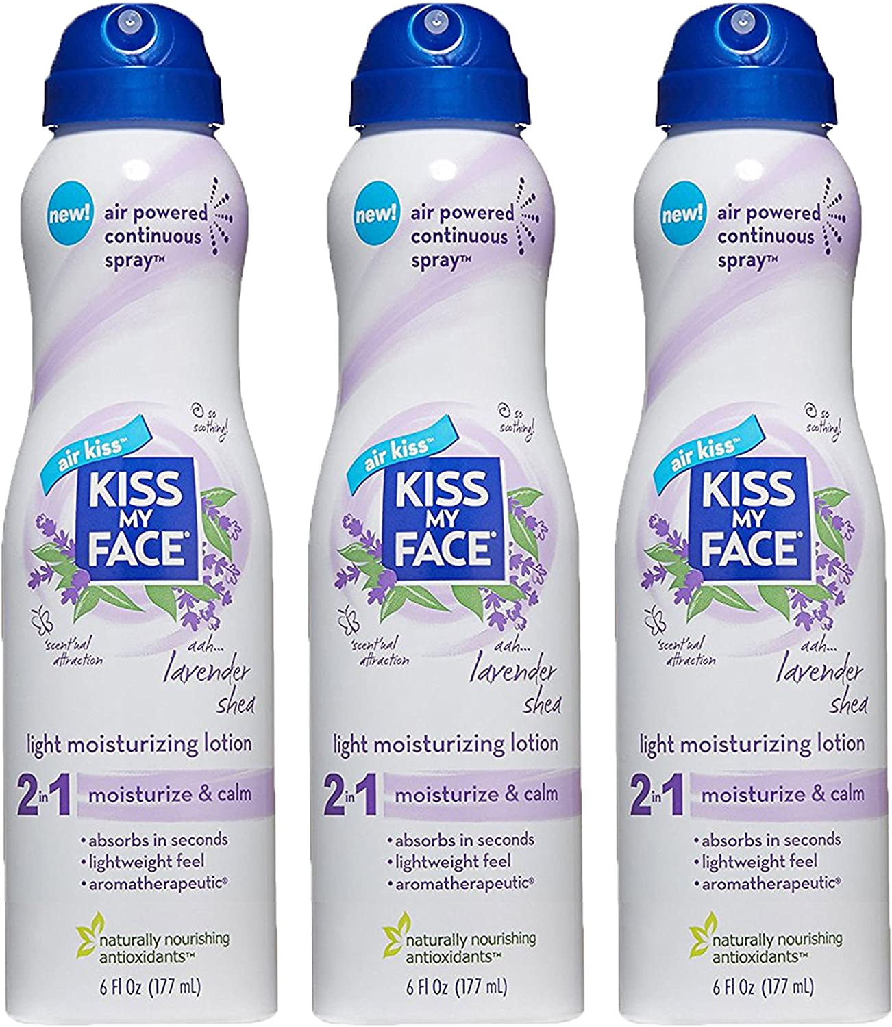 Kiss My Face Lavender Shea Light Moisturizing Lotion Spray 6 oz 3 pack