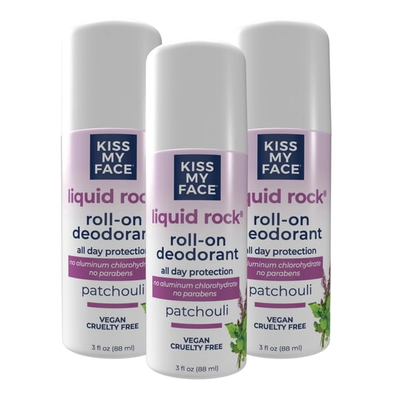 Kiss My Face Liquid Rock Roll-On Deodorant, Patchouli, 24-Hour Odor Protection, Aluminum-Free, Vegan & Cruelty-Free, 3-Pack, 3 fl oz