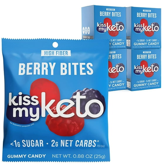 Kiss My Keto Gummies Candy – Low Carb Candy Berry Bites, Keto Snack Pack – Healthy Candy Gummys – Vegan Candy, Keto Gummy Candy – Keto Candy Gummies (32-pack)