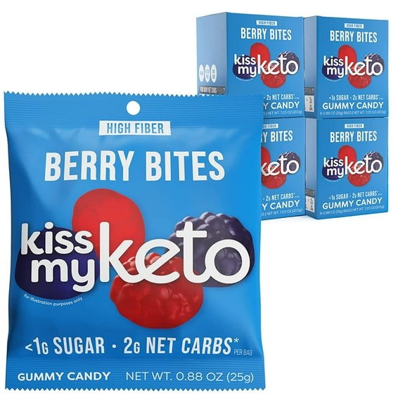 Kiss My Keto Gummies Candy Low Carb Candy Berry Bites, Keto Snack Pack Healthy Candy Gummys Vegan Candy, Keto Gummy Candy Keto Candy Gummies (32-pack)
