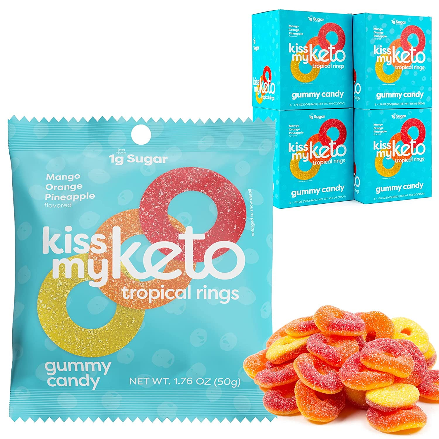 Kiss My Keto Gummies Candy Low Carb Candy Gummy Rings, Keto Snack Pack Healthy Candy Gummys Vegan Candy, Keto Gummy Candy Keto Candy Gummies (24-pack)