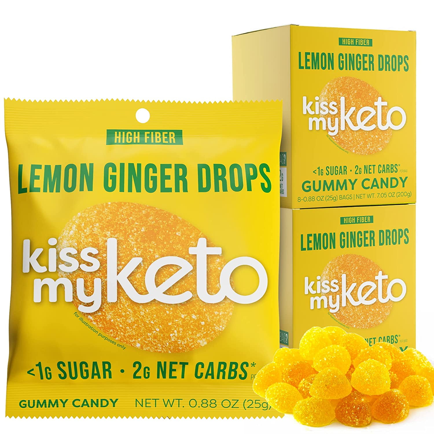 Kiss My Keto Gummies Candy Low Carb Candy Lemon Ginger Drops, Keto Snack Pack Healthy Candy Gummys Vegan Candy, Keto Gummy Candy Keto Candy Gummies (16-pack)