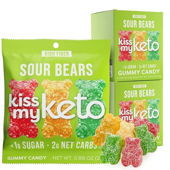 Kiss My Keto Gummies Candy – Low Carb Candy Sour Bears, Keto Snack Pack – Healthy Candy Gummys – Vegan Candy, Keto Gummy Candy – Keto Candy Gummies (16-pack)