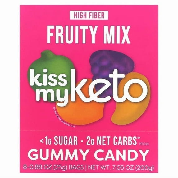 Kiss My Keto, Gummy Candy, Fruity Mix, 8 Bags, 0.88 oz (25 g) Each Pack of 3