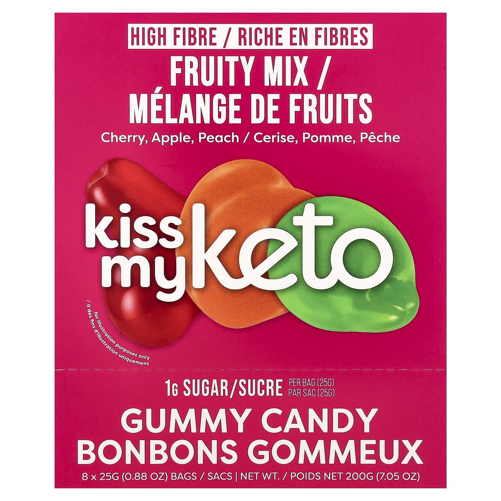 Kiss My Keto Gummy Candy, Fruity Mix, 8 Bags, 0.88 oz (25 g) Each
