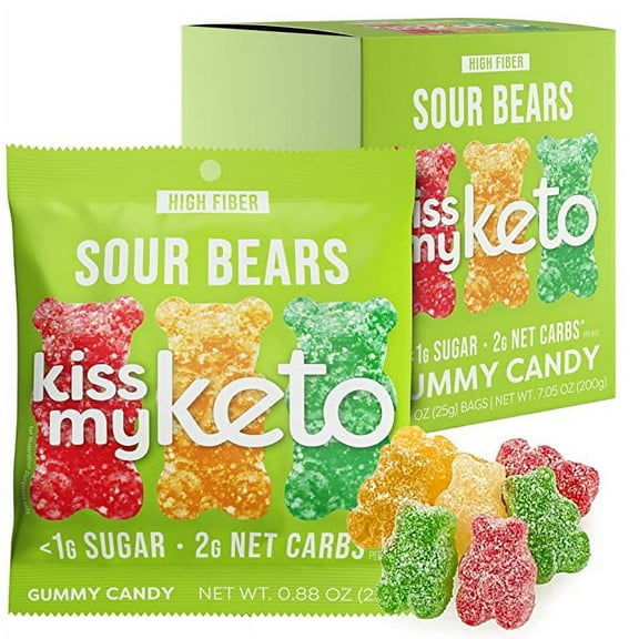 Kiss My Keto Gummy Candy, Sour Bears, 8 Bags, 0.88 oz (25 g)
