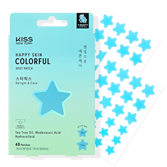 Kiss NEW YORK Hydrocolloid Pimple Patch, Star Acne Patch With Tea Tree Oil & Madecassic Acid Provide Protective Soothing Barrier, Korean Skincare Spot Stickers Absorb Fluid, 2 Size 48 Count