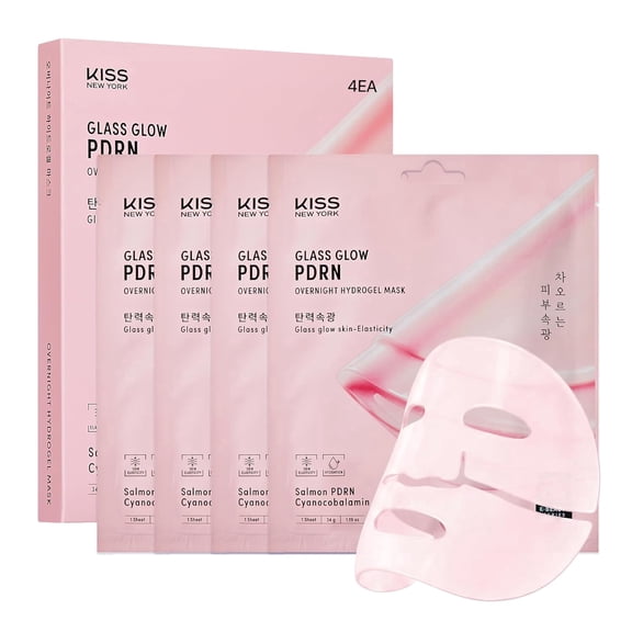 Kiss NEW YORK Overnight Hydrogel Masks (34gx4ea), PDRN Face Mask Sheet for Glass Skin, Hydrating Korean Skin Care with Vitamin B12, Firming, Moisturizing, Plumping for Healthy Glow & Vitality
