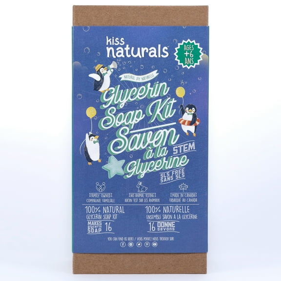 Kiss Naturals: Glycerin Soap Kit - Make 16 Soaps, DIY Kids Beauty, Organic Ingredients, Natural Fragrances, Mica-Based Colors, STEM Activity, Ages 6+
