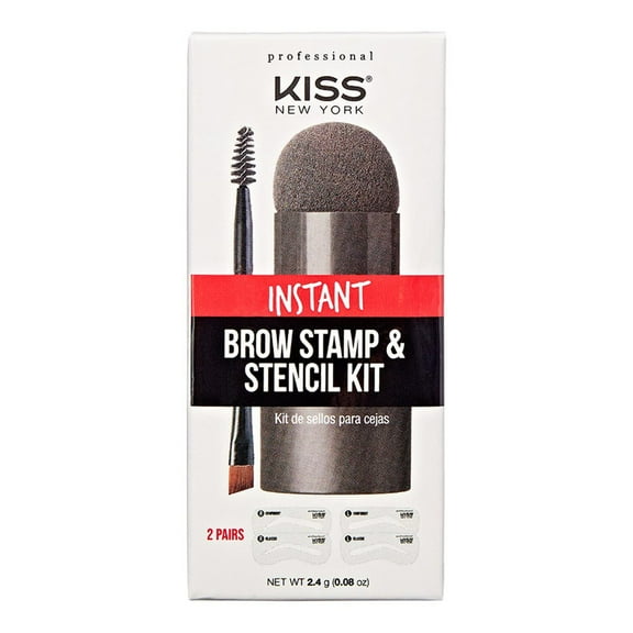 Kiss New York Instant Brow Stamp and Stencil Kit Powder Stamp Eyebrow Shaping Kit (Black Brown)