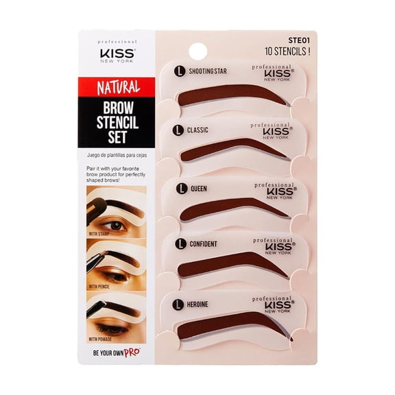 Kiss New York Instant Eye Brow Stencil Kit 5 Different Designs 10 Stencils Easy to Use Quick Finish (Stencil-Natural) (No Brow Stamp included)