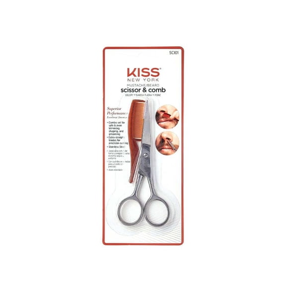 Kiss New York Premium Mustache & Beard Scissor with Comb | Grooming Kit