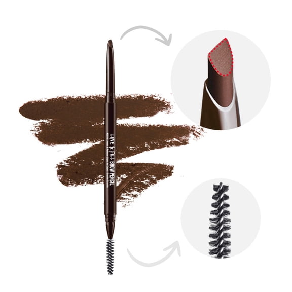 Kiss New York Professional Eyebrow Pencil, D-Shape Design for Line & Fill, Dual-Sided Retractable Brow Definer with Spoolie, Silky Smooth Texture, Cruelty-Free (Brunette)