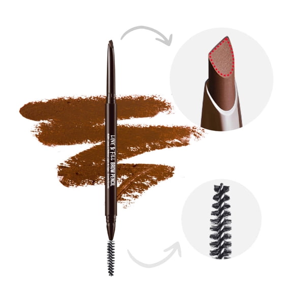 Kiss New York Professional Eyebrow Pencil, D-Shape Design for Line & Fill, Dual-Sided Retractable Brow Definer with Spoolie, Silky Smooth Texture, Cruelty-Free (Chocolate Brown)