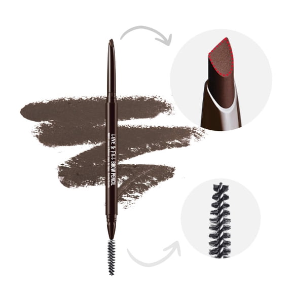 Kiss New York Professional Eyebrow Pencil, D-Shape Design for Line & Fill, Dual-Sided Retractable Brow Definer with Spoolie, Silky Smooth Texture, Cruelty-Free (Deep Dark Brown)