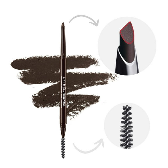 Kiss New York Professional Eyebrow Pencil, D-Shape Design for Line & Fill, Dual-Sided Retractable Brow Definer with Spoolie, Silky Smooth Texture, Cruelty-Free (Granite)