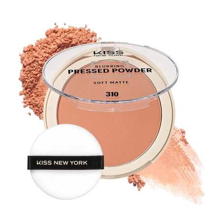 Kiss New York Soft Matte Pressed Powder (Sun Beige 0.28 Oz), Blurring Poreless Face Powder Makeup, Medium Coverage Setting Powder Infused with Salicylic Acid & Niacinamide, Lightweight Clean Beauty