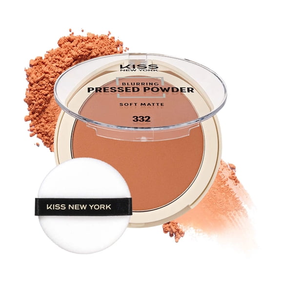 Kiss New York Soft Matte Pressed Powder (Warm Honey 0.28 Oz), Blurring Poreless Face Powder Makeup, Medium Coverage Setting Powder Infused with Salicylic Acid & Niacinamide, Lightweight Clean Beauty