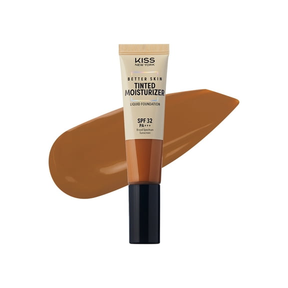 Kiss New York Tinted Moisturizer SPF 32 PA+++ (Cappuccino) – Hydrating 12H Sunscreen for Deep Skin Tones, No White Cast, Natural Radiant Finish, Medium Coverage with Hyaluronic Acid & Peptide