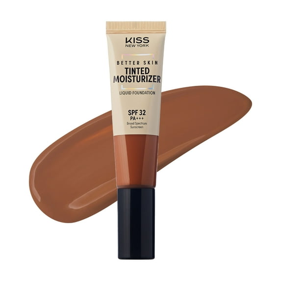 Kiss New York Tinted Moisturizer SPF 32 PA+++ (Caramel) – Hydrating 12H Sunscreen for Deep Skin Tones, No White Cast, Natural Radiant Finish, Medium Coverage with Hyaluronic Acid & Peptide