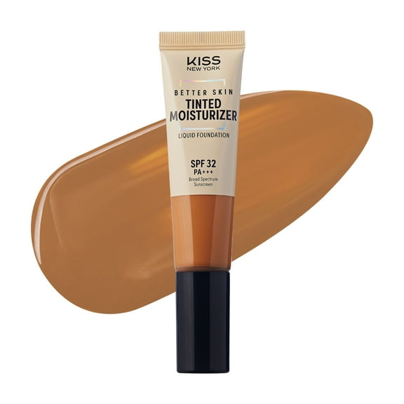 Kiss New York Tinted Moisturizer SPF 32 PA+++ (Classic Tan) – Hydrating 12H Sunscreen for Deep Skin Tones, No White Cast, Natural Radiant Finish, Medium Coverage with Hyaluronic Acid & Peptide