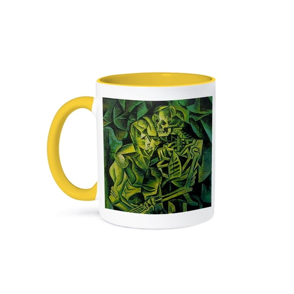 Kiss Of Death - Cubism, Halloween, Death, Bones, Fear, Green, Horror, 11oz Two-Tone Yellow Mug