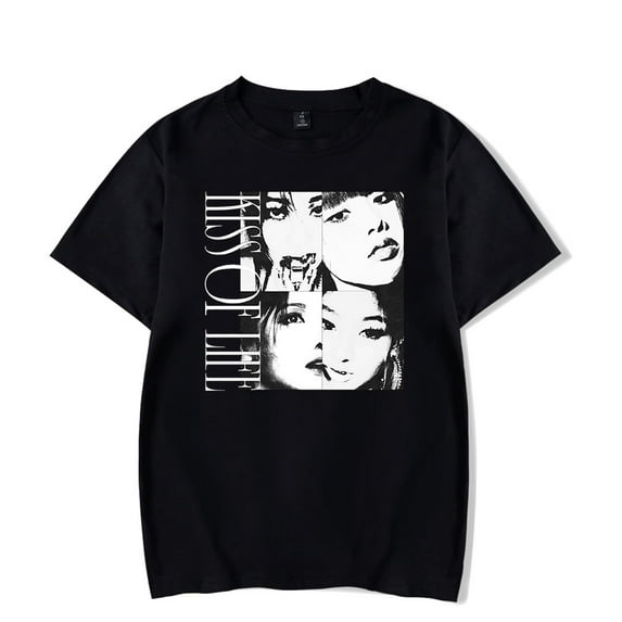 Kiss Of Life Born To Be XX Album Cotton Short Sleeve T-Shirt Kpop Streetwear Summer Crewneck for Men & Women,XS,Black