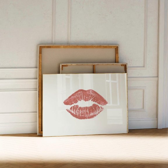 Kiss Print Wall Art Print, Trendy Red Pink Aesthetic Print, Lipstick Poster, Beige Minimalist Art Apartment Wall Art Wall Art, Modern Wall Decor, 8x12 UNFRAMED