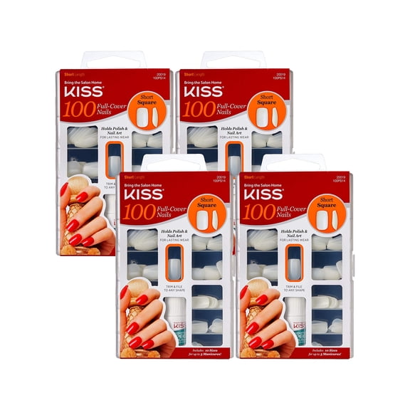 Kiss Products 100 Full Cover Nails, Short Square (4 Pack)