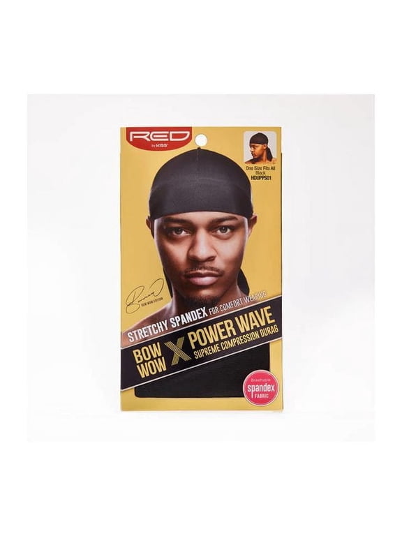 Kiss Red Durag Bow Wow Power Wave Silky Spandex Black, 1 Ea