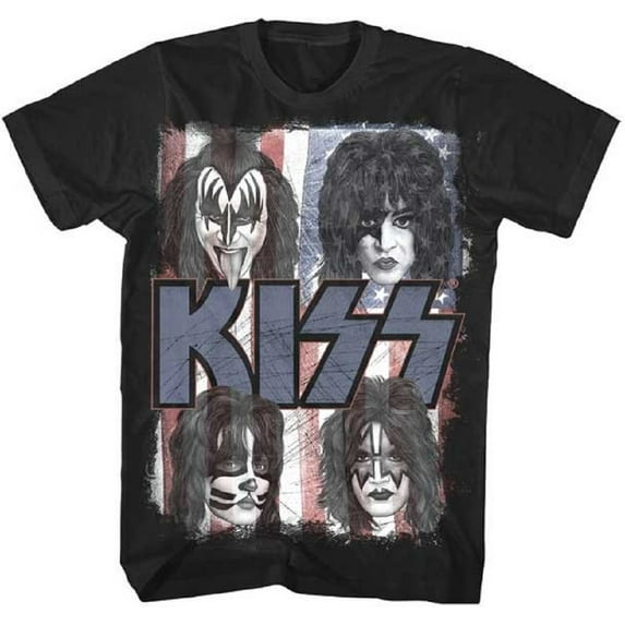 Kiss Red White and Blue Faces Adult T-Shirt