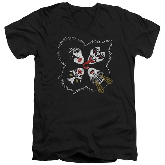 Kiss Rock And Roll HeadS/S S Adult V-Neck 30/1 T-Shirt Black