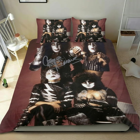 Kiss Rock Themed Bed Sheet Set Three Piece Set 53x79 Inches Comfortable And Skin Friendly Unique Design Creating A Star Studded Night Home Decor Gifts For Family Friends fans