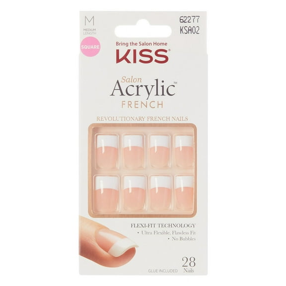 Kiss Salon Acrylic French 28 Count Medium Square Natural (Pack of 3)