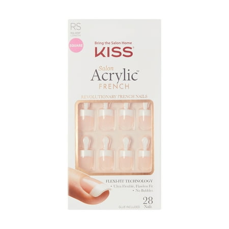 KISS Salon Acrylic French Press on Nails, Pet Peeve, White, Real Short Square, 28 Count