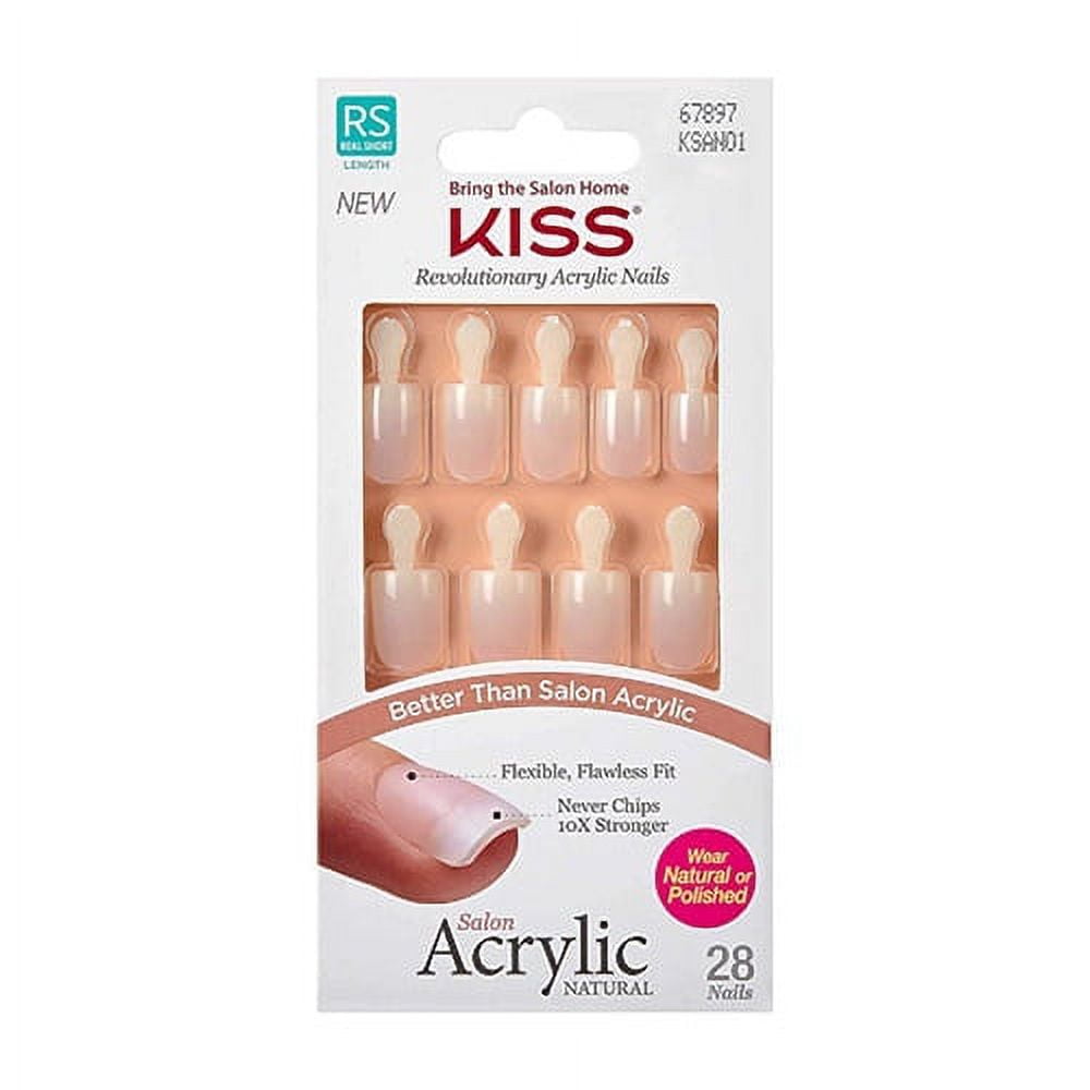 KISS Salon Acrylic Natural 28 Nails Real Short Length KSAN01 (1 PACK