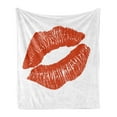 thumbnail image 1 of Kiss Soft Flannel Fleece Throw Blanket, Print of Lips Mark on White Background Seductive Trace Grunge Display Print, Cozy Plush for Indoor and Outdoor Use, 60" x 80", Vermilion White, by Ambesonne, 1 of 5