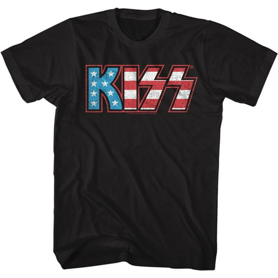 Kiss Flag Kiss Black Adult T-Shirt Xlt