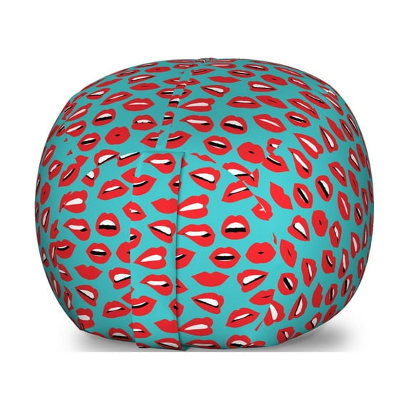 Kiss Storage Toy Bag Chair, Retro Woman Mouth Red Lipstick Girl Expressing Different Emotions Female Vintage, Stuffed Animal Organizer Washable Bag, Small Size, Teal Red White, by Ambesonne