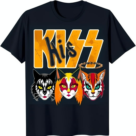 Kiss T-Shirt with Cat Faces Black Graphic Tee