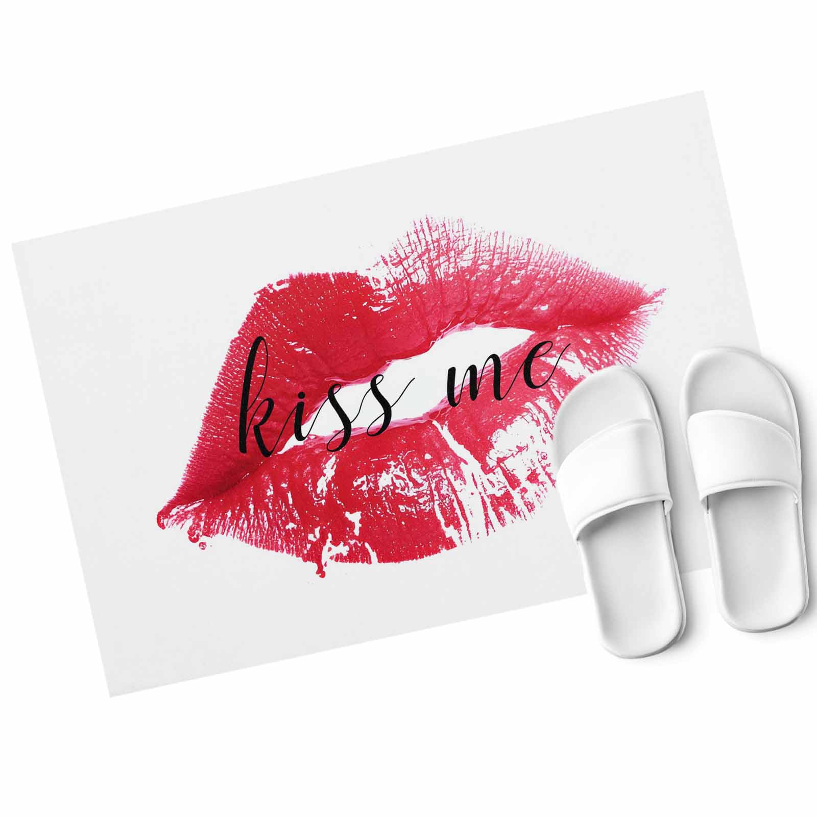 Kiss Me Text Lipprint Door Mat Retro Abstract Red Lips Non Slip ...