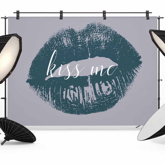 Kiss Me Text Lipprint Photography Backdrop 7x5FT, Purple Blue Retro Abstract Photo Backdrops, Background for Photography Studio Photo Studio Background, Back Drop for Photoshoot
