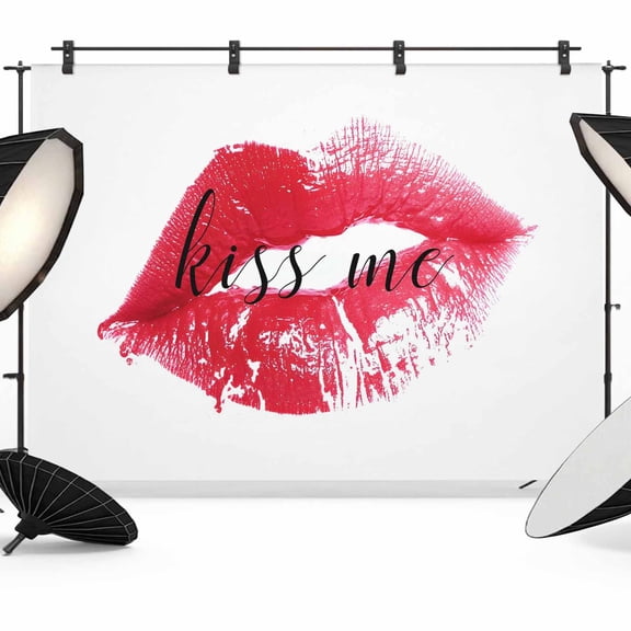 Kiss Me Text Lipprint Photography Backdrop 7x5FT, Retro Abstract Red Lips Photo Backdrops, Background for Photography Studio Photo Studio Background, Back Drop for Photoshoot